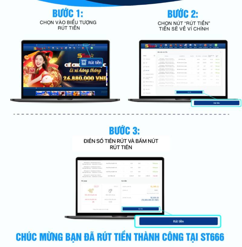 Hướng dẫn các bước rút tiền ST666 về tài khoản