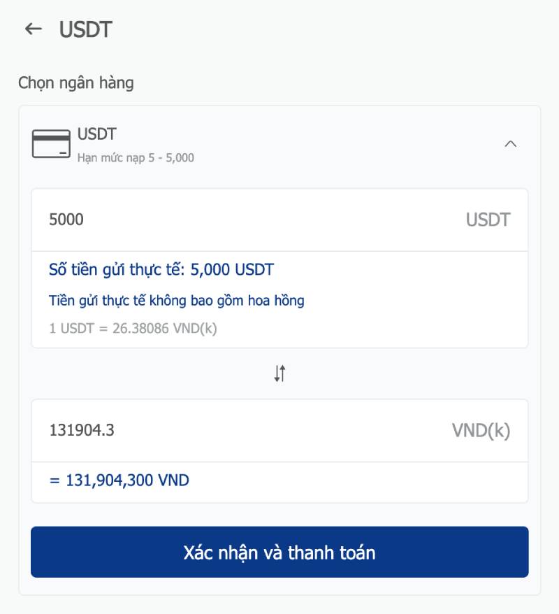 Nạp tiền bằng USDT (Tiền điện tử) - Dành cho dân chơi hệ Crypto