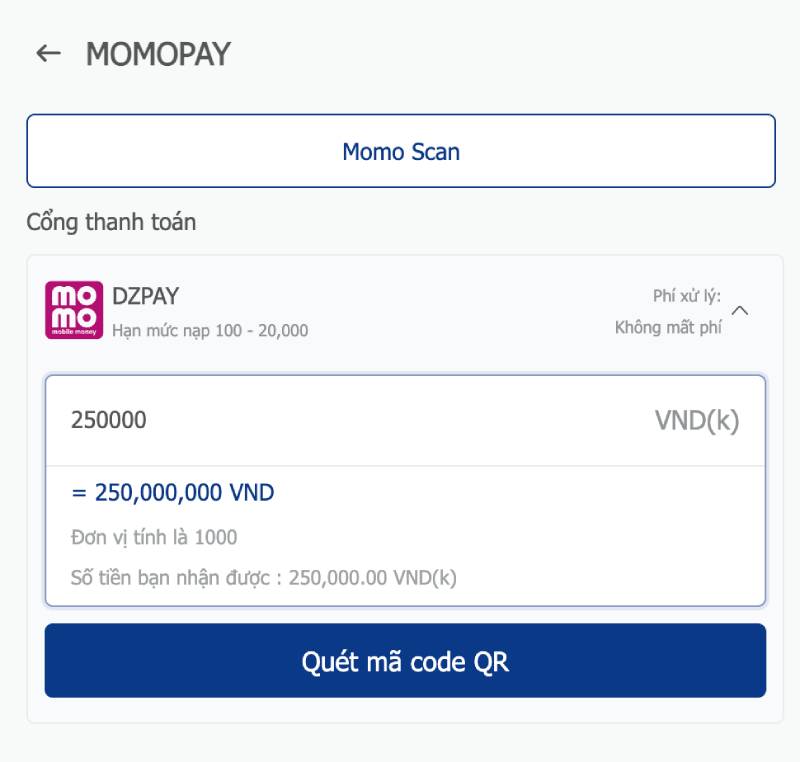 Nạp tiền qua MOMOPAY - Nhanh gọn trong một lần quét